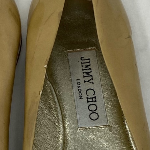 Jimmy Choo Morse Patent Leather Tan Beige Ballerina Flats Size 37 - Picture 3 of 10
